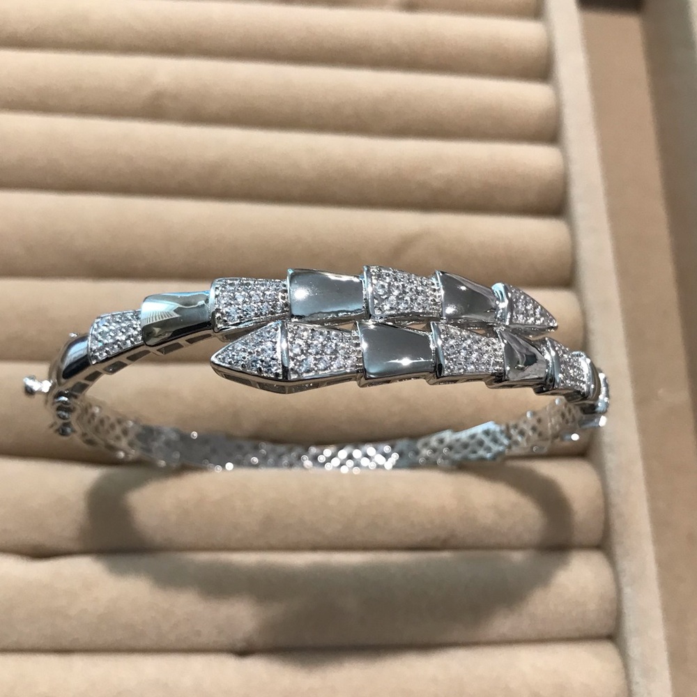 Sterling silver 925 white Gold filled bangle with pave csz
